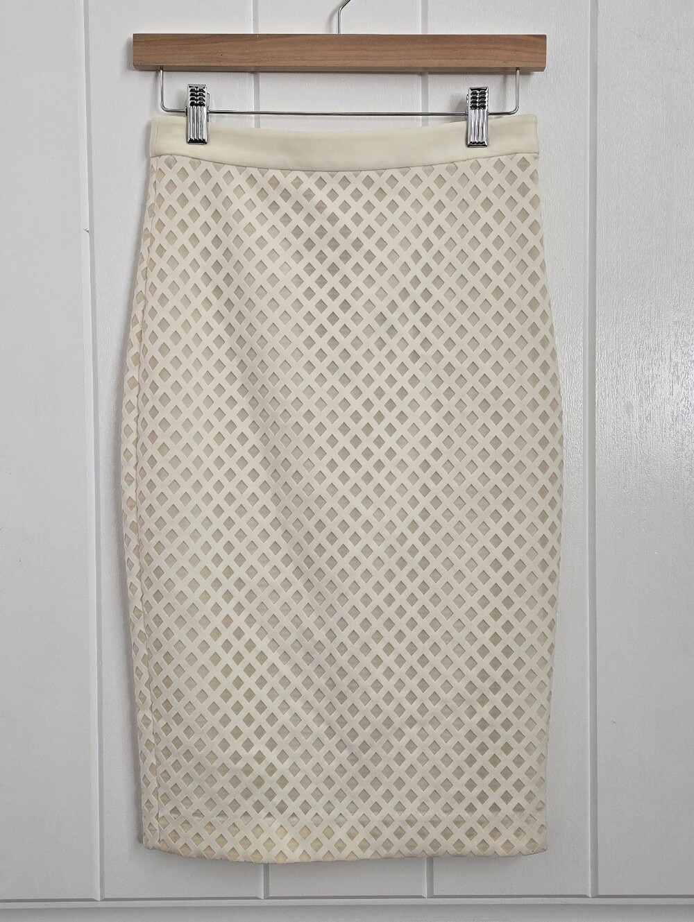 Elizabeth and James Cream Lattice Pencil Skirt